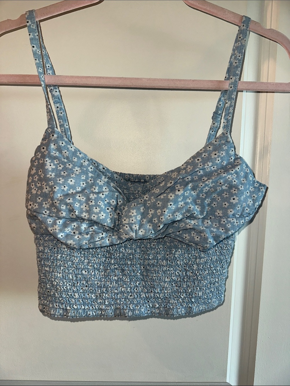 American Eagle Outfitters Blue Floral Smocked Crop Cami